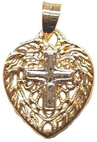 MEDAILLON COEUR OR - CROIX ARGENT