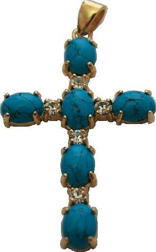CROIX OR - TURQUOISE ET ZIRCONIUM