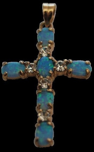 CROIX OR - OPALE BLEUE ET ZIRCONIUM