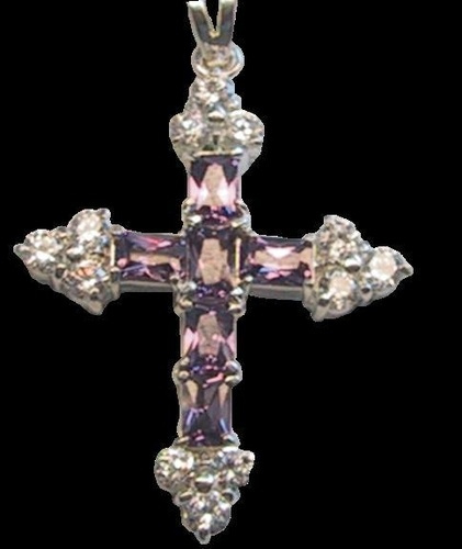 CROIX LATINE ARGENT. AMETHYSTE ET ZIRCONIUM