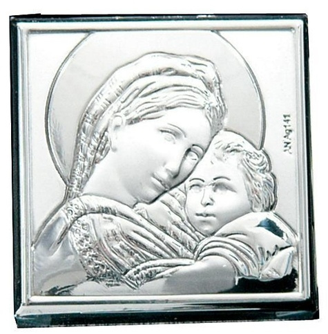 BLOC CRISTAL ARGENT - VIERGE ET ENFANT