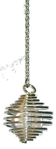 Pendule spirale argentée boule cristal de roche