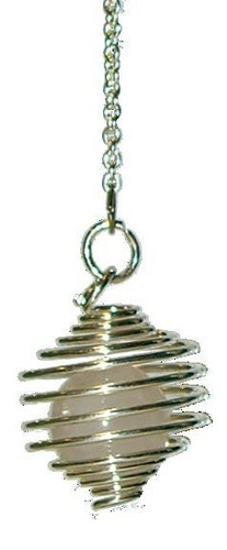 PENDULE SPIRALE ARGENTEE BOULE EN QUARTZ ROSE
