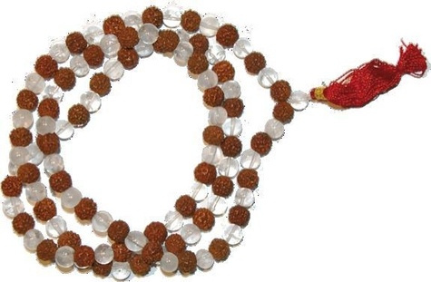 Mala cristal de roche et graine de rudraksha
