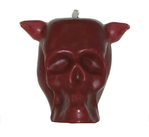 BOUGIE FIGURATIVE - TETE DE MORT AVEC 3 MECHES - ROUGE