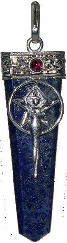 Pendentif pointe lapis pentacle et déesse