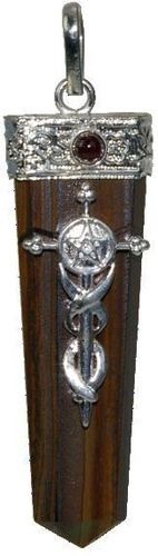 Pendentif pointe Oeil de tigre pentacle et croix