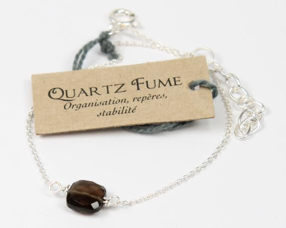 BRACELET EN ARGENT, COUSSIN DE QUARTZ FUME 7 MM