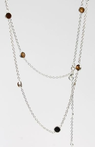 COLLIER EN ARGENT 8 PIERRES SERTIES OEIL DE TIGRE