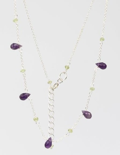COLLIER EN ARGENT BRIOLETTES ET PERLES FACETTEES AMETHYSTE ET PERIDOT