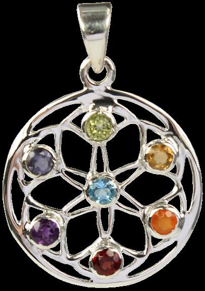 PENDENTIF PIERRES DES CHAKRAS ARGENT 925 MANDALA