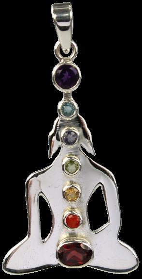 PENDENTIF PIERRES DES CHAKRAS ARGENT 925 BOUDDHA