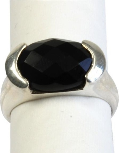 BAGUE ARGENT ONYX NOIR FACETTE - TAILLE 58