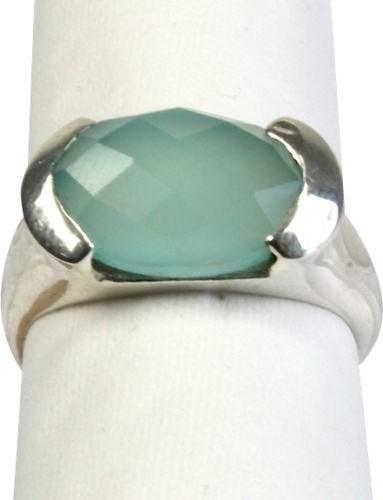 BAGUE ARGENT CALCEDOINE BLEUE FACETTEE - TAILLE 56