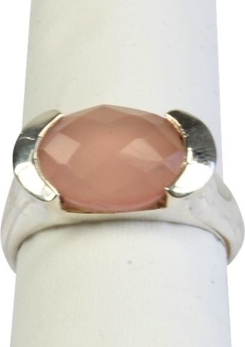 BAGUE ARGENT CALCEDOINE ROSE FACETTEE - TAILLE 58