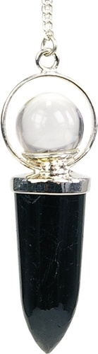 PENDULE POINTE TOURMALINE NOIRE ET BILLE DE CRISTAL