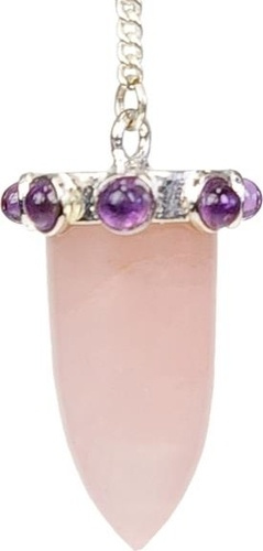 PENDULE POINTE QUARTZ ROSE ET COURONNE AMETHYSTE