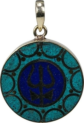 PENDENTIF TRIDENT BLEU ET TURQUOISE - GM