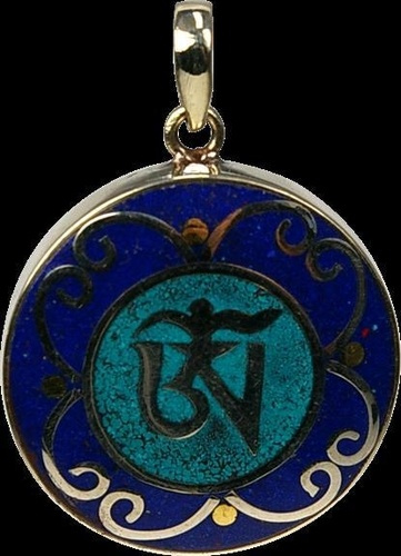 PENDENTIF OM TIBETAIN BLEU ET TURQUOISE - GM