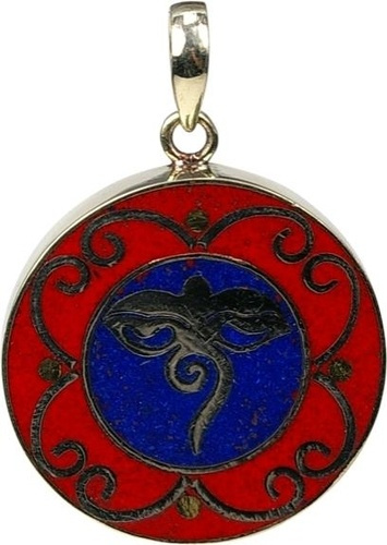 PENDENTIF OEIL DU LOTUS CORAIL ET BLEU - GM
