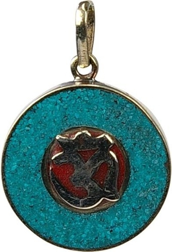 PENDENTIF OM INDIEN CORAIL ET TURQUOISE - PM