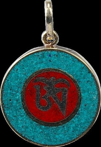 PENDENTIF OM TIBETAIN CORAIL ET TURQUOISE - PM