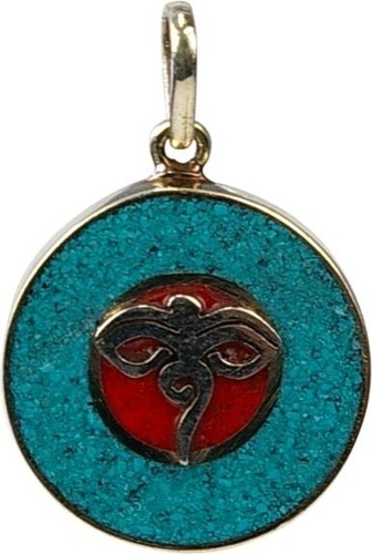 PENDENTIF OEIL DU LOTUS CORAIL ET TURQUOISE - PM