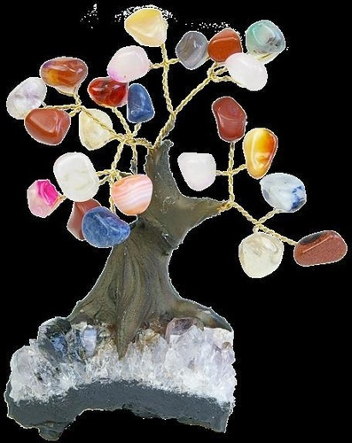 ARBRE DU BONHEUR PIERRES ROULEES QUARTZ MULTI COULEURS - PM