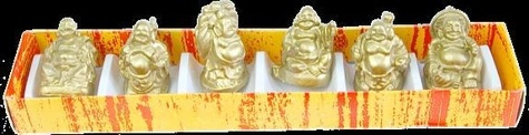 LOT DE 6 BOUDDHAS PETITS MODELES EN RESINE DOREE - 3 CM
