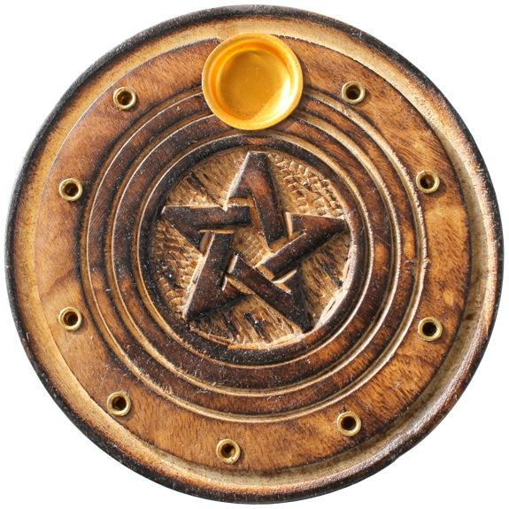 PORTE ENCENS ROND BOIS SCULPTE PENTAGRAMME