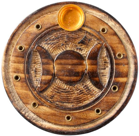 PORTE ENCENS ROND BOIS SCULPTE WICCA