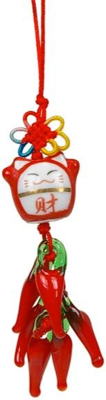 PORTE-BONHEUR CHAT EN PORCELAINE ROUGE