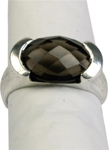 BAGUE ARGENT QUARTZ FUME FACETTE - TAILLE 52