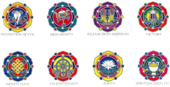 Autocollant attrape-soleil - Symboles Auspicieux Bouddhistes