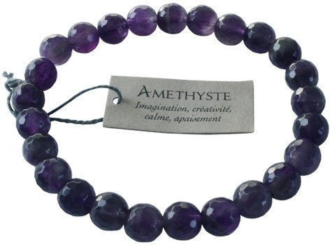 BRACELET AMETHYSTE PERLES RONDES FACETTEES 8 MM