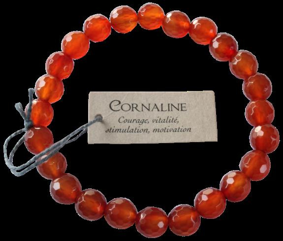 BRACELET CORNALINE PERLES RONDES FACETTEES 8 MM