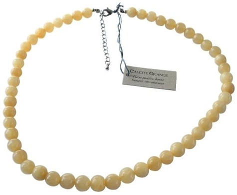 COLLIER CALCITE ORANGE PERLES RONDES 8 MM