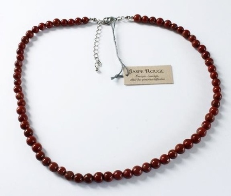 COLLIER JASPE ROUGE PERLES RONDES 6 MM