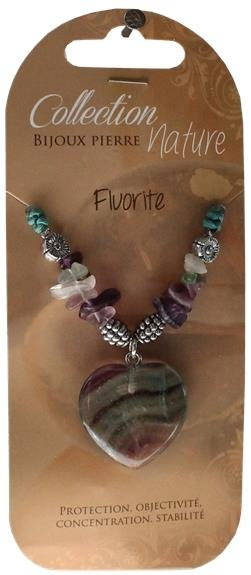 Collier pendentif cœur et perles baroques - Fluorite