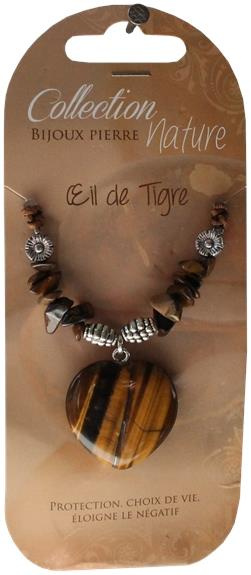COLLIER PENDENTIF COEUR ET PERLES BAROQUES - OEIL DE TIGRE