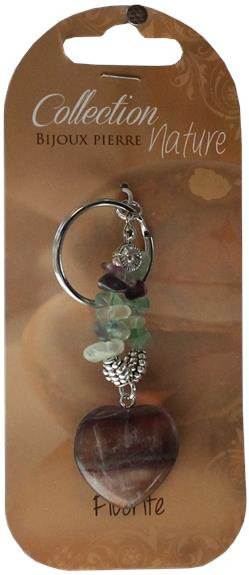 PORTE-CLEF COEUR ET PIERRES BAROQUES - FLUORITE