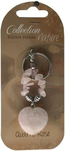 Porte-clef cœur et pierres baroques - Quartz rose