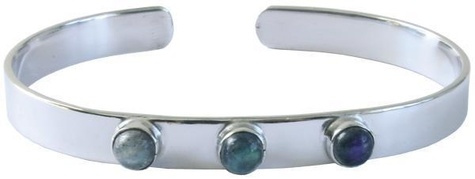 Jonc métal argenté avec 3 pierres de Labradorite