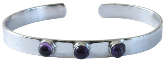 JONC METAL ARGENTE AVEC 3 PIERRES D'AMETHYSTE