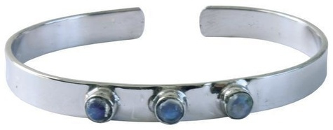 JONC METAL ARGENTE AVEC 3 PIERRES DE PIERRE DE LUNE