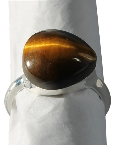 BAGUE ARGENT PIERRE POLIE BOMBEE OEIL DE TIGRE - T52