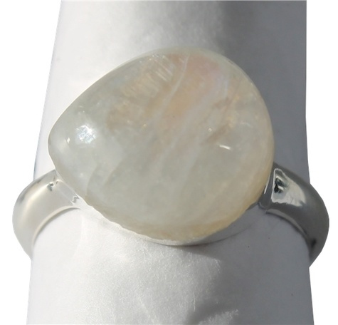 BAGUE ARGENT PIERRE POLIE BOMBEE PIERRE DE LUNE ARC EN CIEL - T50