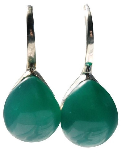 BOUCLES D'OREILLES PIERRE BOMBEE ONYX VERT - ARGENT 925