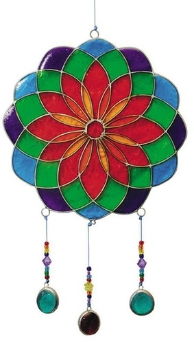 MOBILE ATTRAPE-SOLEIL - MANDALA - VERT AVEC PERLES