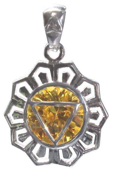 MEDAILLE CHAKRA MANIPURA ARGENT 925 AVEC CITRINE (SYNTH.) - 2 CM